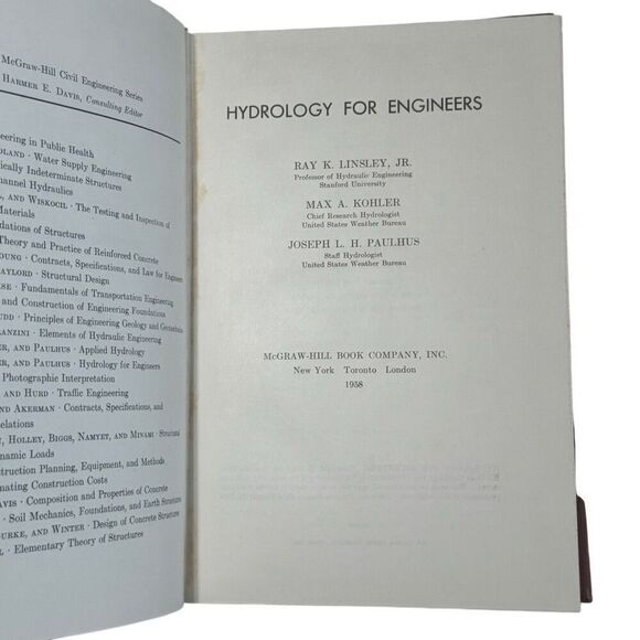Hydrology for Engineers Civil Engineer Linsley Kohler Paulhus 1958 MCGRAW-HILL - Picture 6 of 9